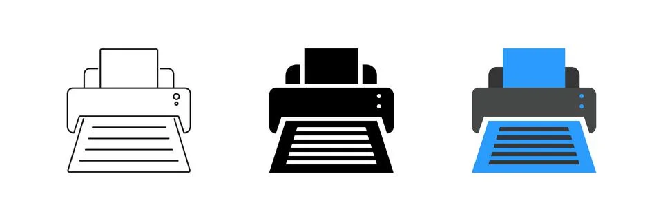 Vector icon set featuring printers, ideal for output and office designs. Stock Illustration