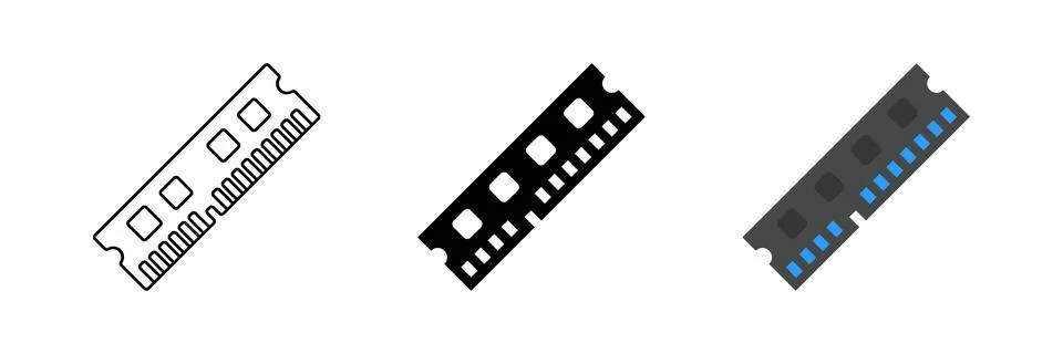 Vector icon set featuring RAM modules, ideal for computer and memory designs. Stock Illustration