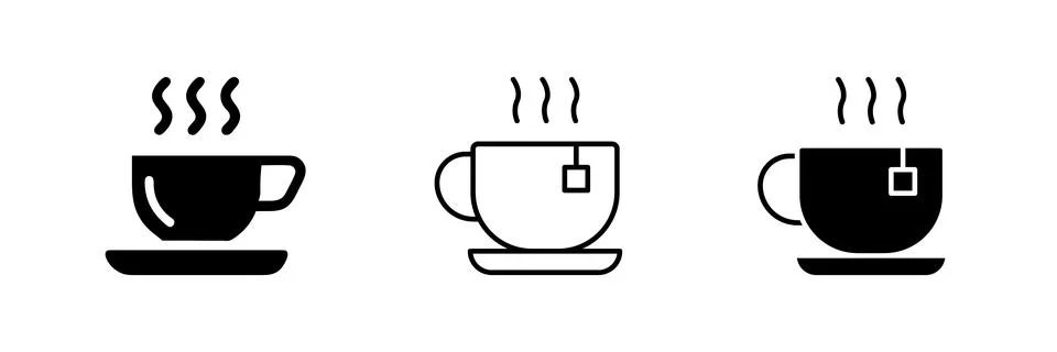 Vector icon set featuring relaxing tea cups, suitable for wellness and comf.. Stock Illustration