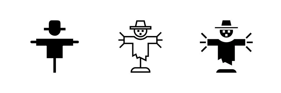 Vector icon set featuring scarecrows, suitable for farming and autumn designs Stock Illustration