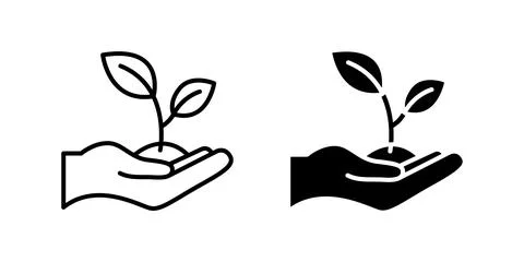 Vector icon set featuring sprout plants in hands, perfect for nature and ca.. Stock Illustration