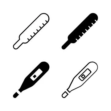 Vector icon set featuring thermometers, ideal for health and weather designs. Stock Illustration