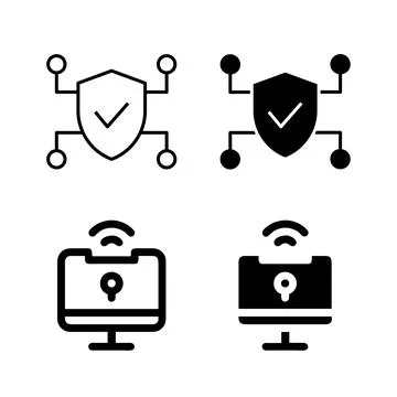 Vector icon set featuring VPN symbols, suitable for security and technology.. Stock Illustration