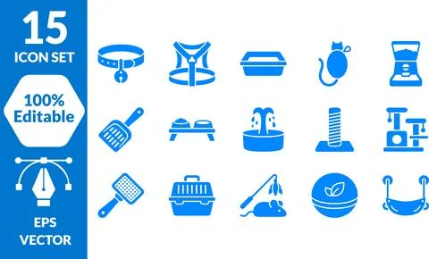 Vector Icon Set for Feline Pet Care: Essential Cat Accessories and Home Sup.. 스톡 일러스트