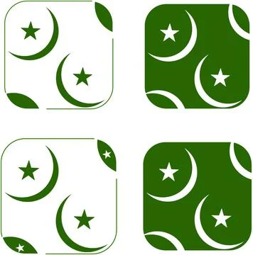 Vector icon set of four Pakistan flags with crescent and star Stock Illustration