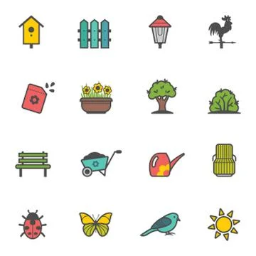 Vector icon set of garden tools and accessories Stock Illustration