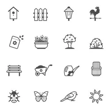 Vector icon set of garden tools and accessories Stock Illustration