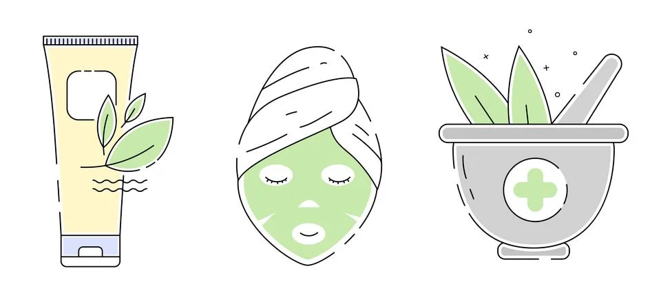 Vector Icon set of Herbal Cosmetics. Trendy flat illustration of cosmetic mask Stock Illustration