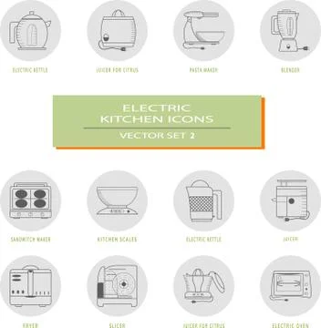 Vector icon set of kitchen appliances. Stock Illustration