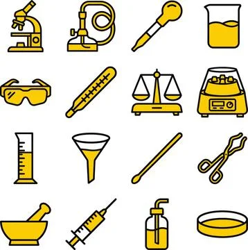 Vector Icon Set of Laboratory and Scientific Equipment. Illustrazione stock