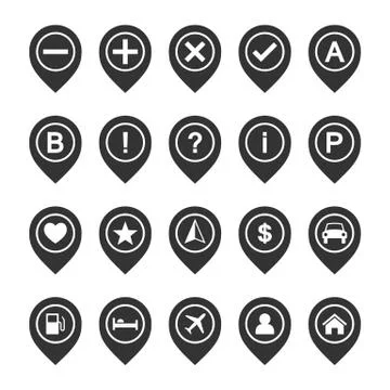 Vector Icon Set of map pins or pointers. Place location markers or signs Stock Illustration
