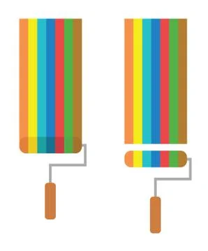 Vector icon set of paint roller brushes painting in different colors. Flat co Stock Illustration