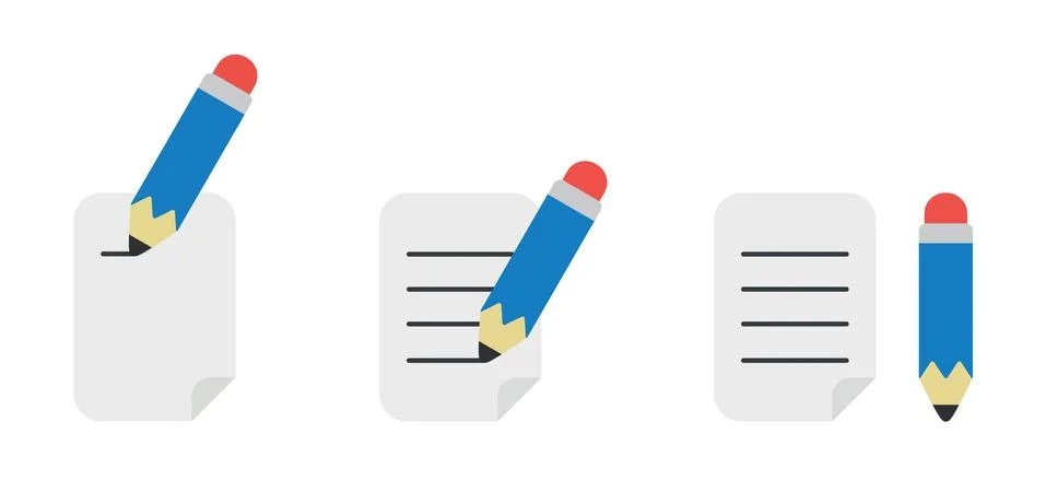 Vector icon set of pencil writing on paper. Stock Illustration