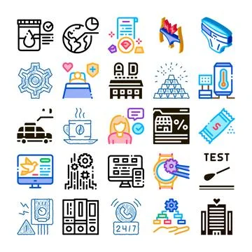 Vector icon set presenting business technology and communication concepts Ilustración de archivo