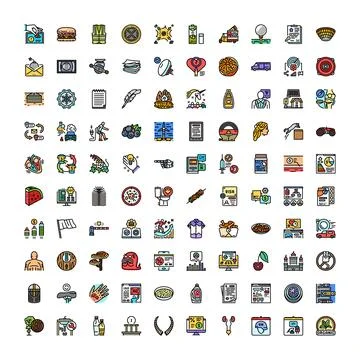 Vector icon set presenting business technology finance food Stock Illustration