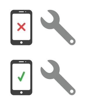 Vector icon set of repair smartphone with spanner. Stock Illustration