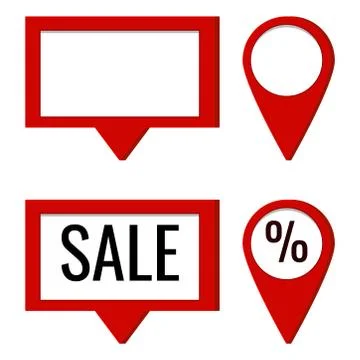 Vector icon set of round and square red map pointer with empty place and text Stock Illustration