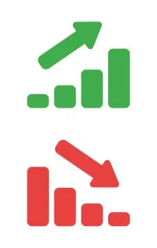 Vector icon set of sales bar graphs moving up and down. Stock Illustration