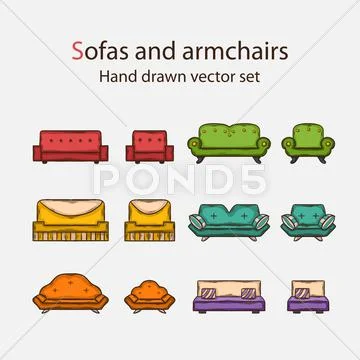 Vector Icon set of sofas and armchairs Illustration