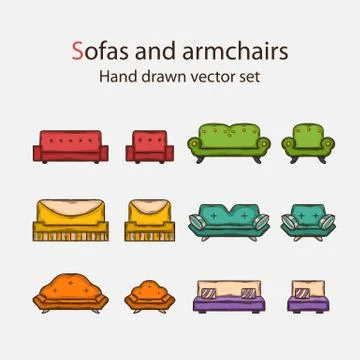 Vector Icon set of sofas and armchairs Stock Illustration