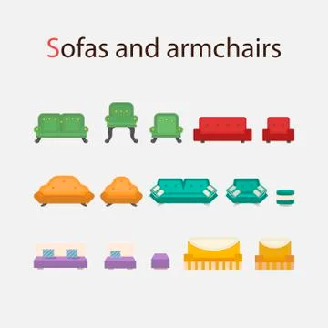 Vector Icon set of sofas and armchairs Stock Illustration