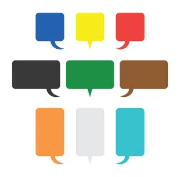 Vector icon set of speech bubbles in different colors, flat color. Illustrazione stock