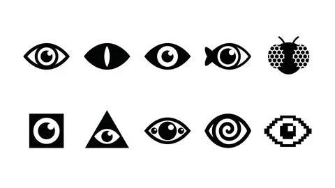 Vector icon set of stylized human and fantasy eyes for graphic design Stock Illustration