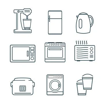 Vector icon set toaster, household appliances, refrigerator, washing machine Stock Illustration