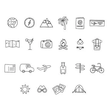 Vector icon set of vacation trip Stock Illustration