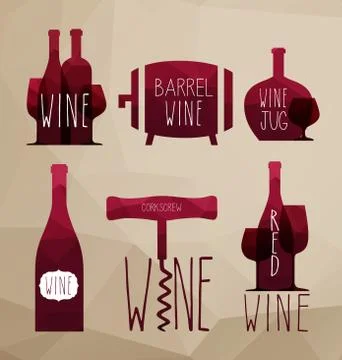 Vector icon set - wine from the different countries of the world Stock Illustration
