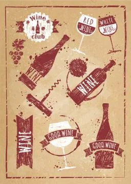 Vector icon set - wine from the different countries of the world Stock Illustration