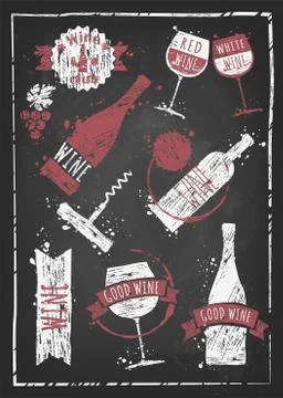 Vector icon set - wine from the different countries of the world Stock Illustration