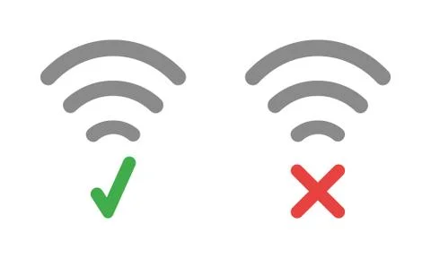 Vector icon set of wireless wifi symbols with check mark and x mark. Stock Illustration