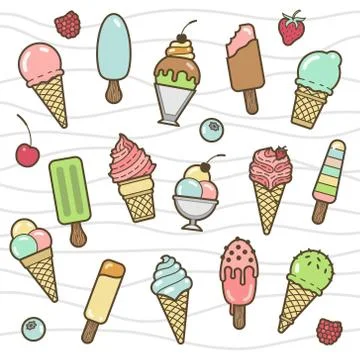 Vector icon set of yummy colored ice cream Stock Illustration