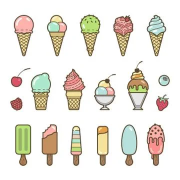 Vector icon set of yummy colored ice cream Stock Illustration