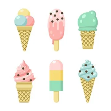 Vector icon set of yummy colored ice cream Stock Illustration