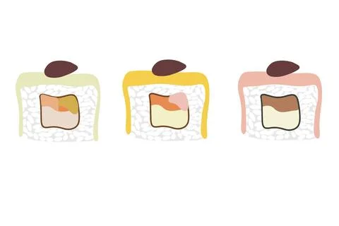 Vector icon set of yummy colored sushi rolls. Collection of different flavour Illustrazione stock