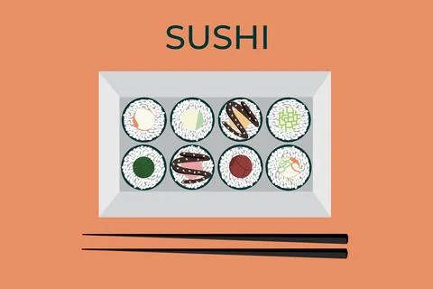 Vector icon set of yummy colored sushi rolls. Collection of different flavo.. Stock Illustration