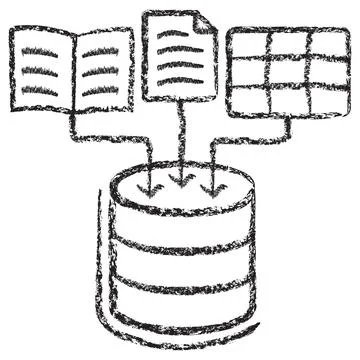 Vector icon showing data integration from books, documents, and tables Stock Illustration