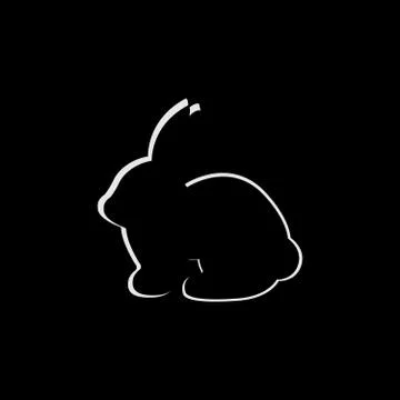 Vector icon with silhouette of rabbit. black bunny with white contour isolated Illustrazione stock