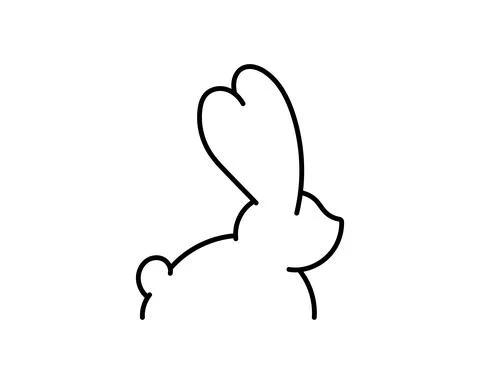 Vector icon with silhouette of rabbit. White bunny with black contour isolate Stock Illustration