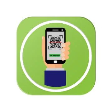 Vector icon. The smartphone in your hand scans the QR code. Simple design for Stock Illustration