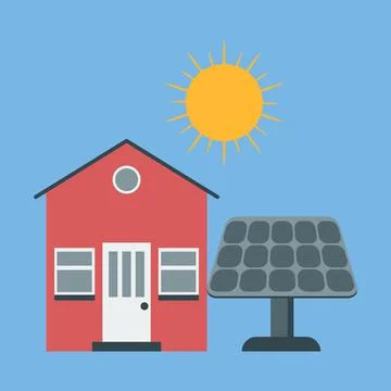 Vector icon solar panel. House and sun. Stock Illustration