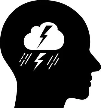 Vector icon of storm in human brain as a concept of brainstorm and depression Stock Illustration