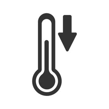 Vector icon of a thermometer with a down arrow. Temperature decrease. Tempera Stock Illustration