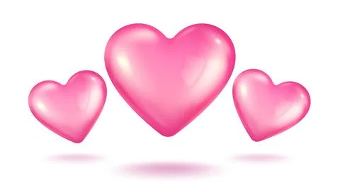 Vector icon of three pink hearts for Valentine's Day in realistic 3d style... Stock Illustration