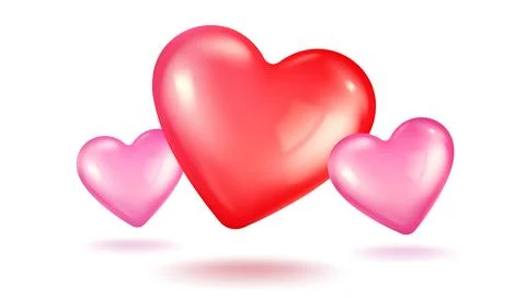 Vector icon of three pink hearts for Valentine's Day in realistic 3d style... Stock Illustration