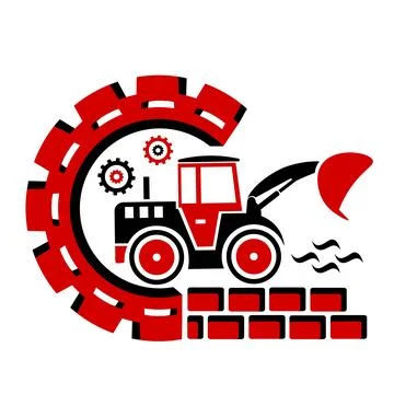 Vector icon of the tractor loader logo. Construction and special equipment, trac Stock Illustration