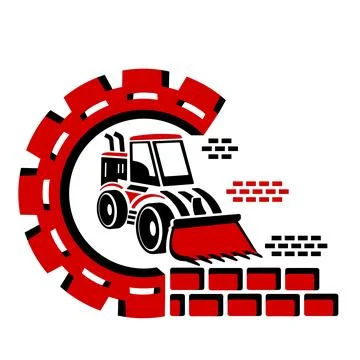 Vector icon of the tractor loader logo. Construction and special equipment, trac Illustrazione stock