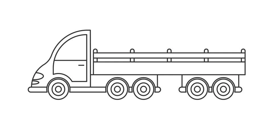 Vector icon of a tractor with a trailer. Simple design, an empty outline isol Stock Illustration